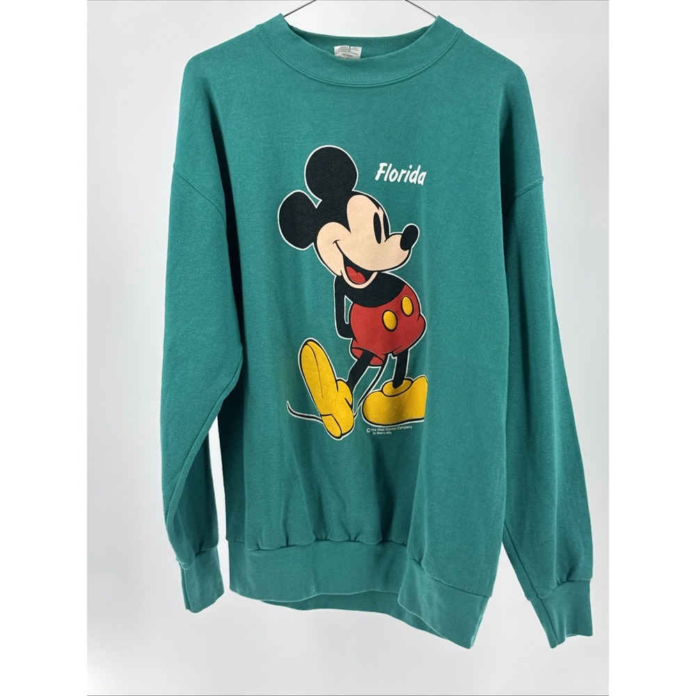 Vintage Walt Disney Mickey Mouse Florida Teal Sweater XL Sherry MFG 80's 90's